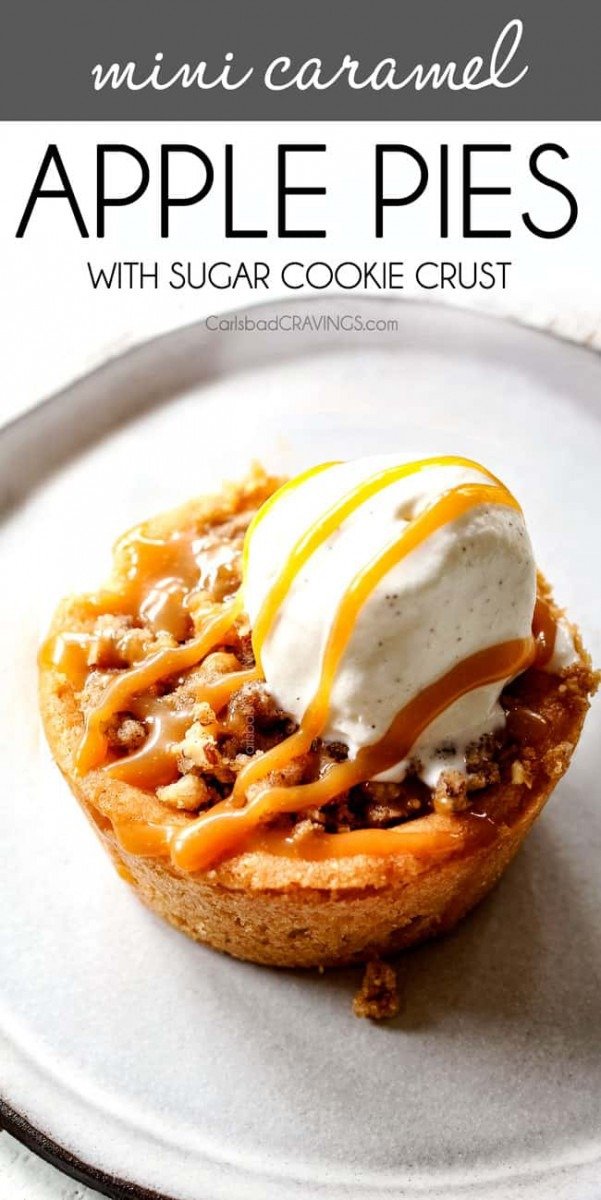 Mini Caramel Apple Pies With Sugar Cookie Crust + Video (easy