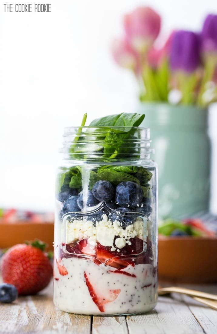 Red White And Blue Mason Jar Salad (fruit And Feta Salad)