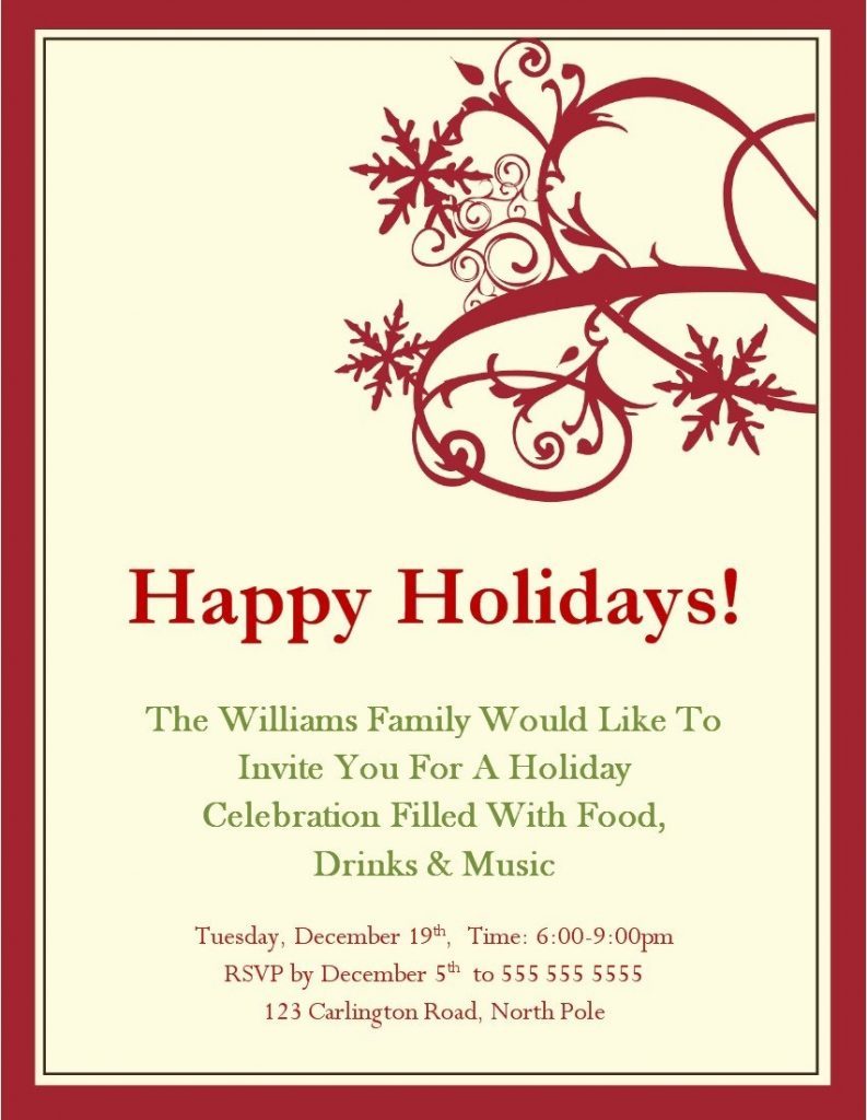 Invitation  Sample Christmas Party Invitation Template