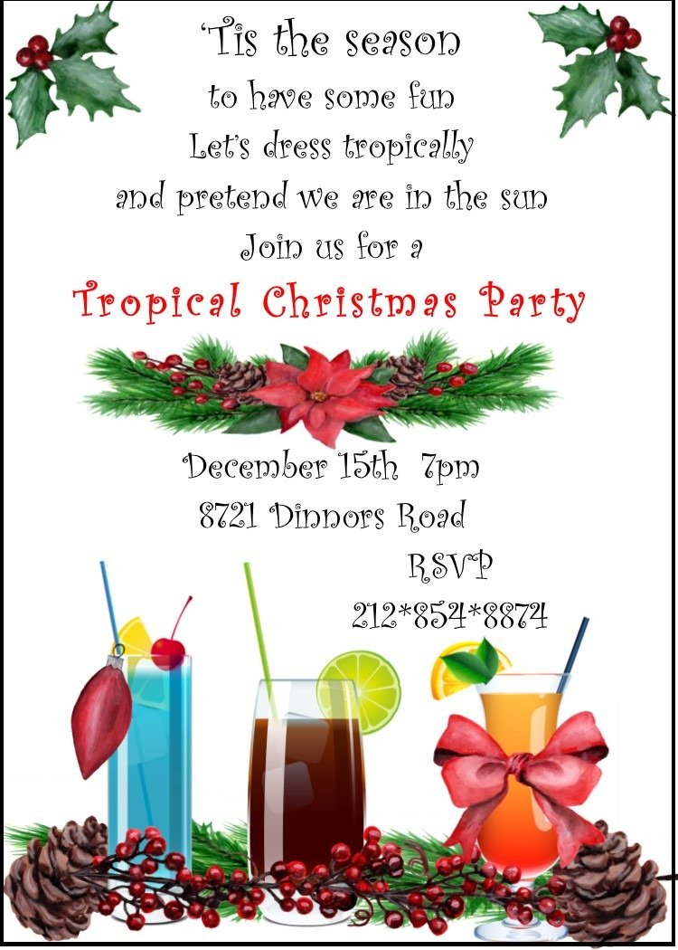 Christmas   Holiday Tropical Party Invitations 2019