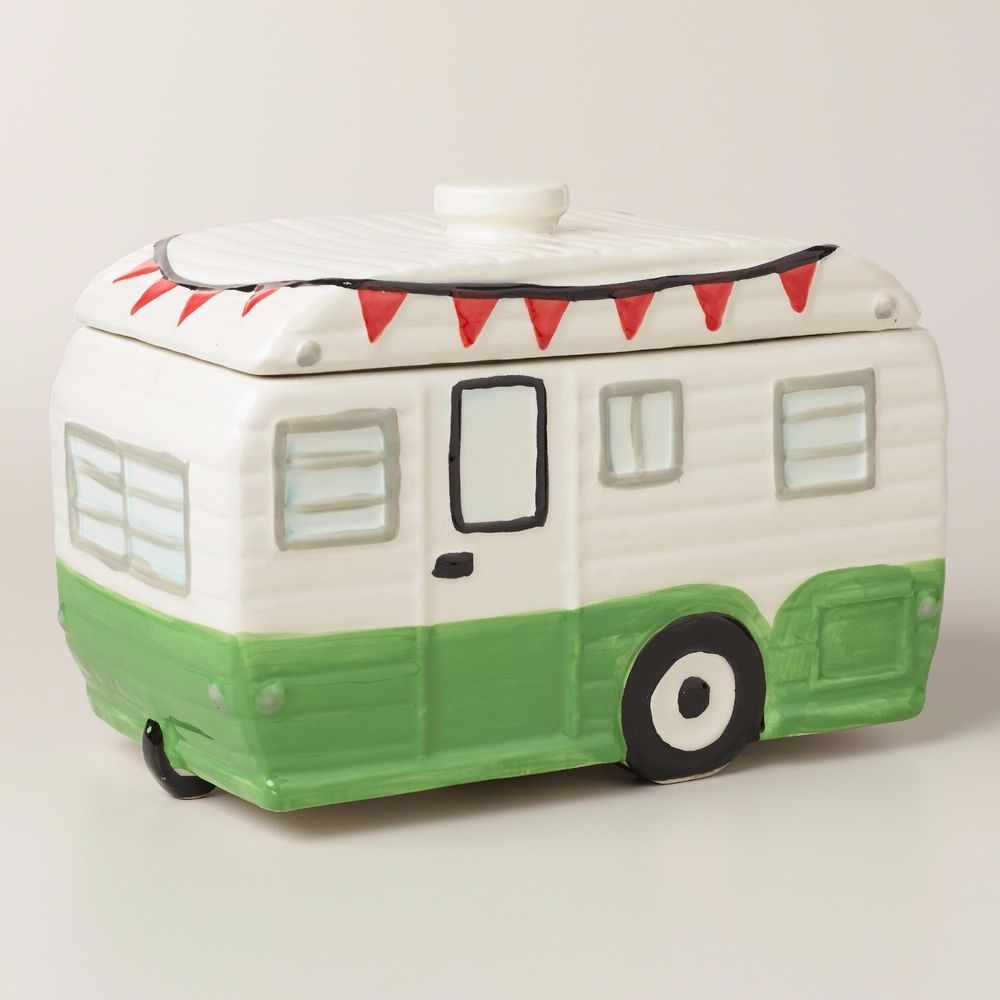 Camper Ceramic Cookie Jar Happy Retro Travel Trailer Vintage Style