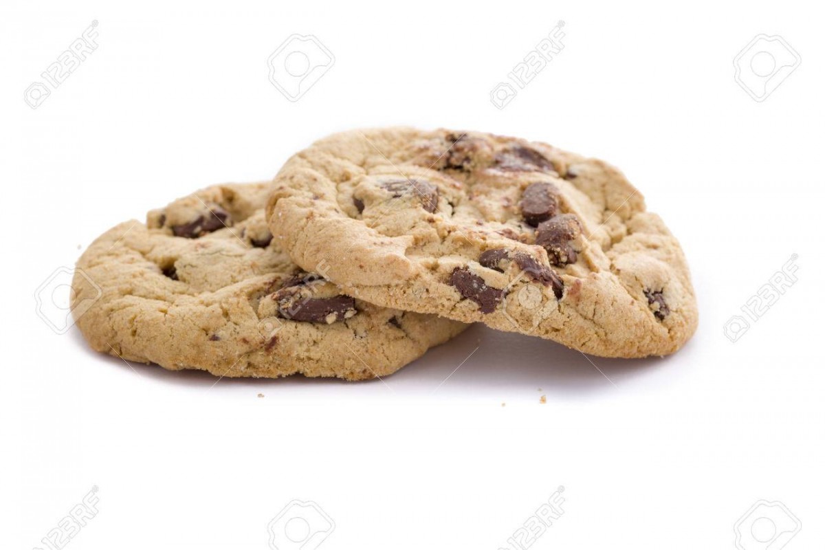 Two Chocolate Chip Cookies On A White Background Stock Photo
