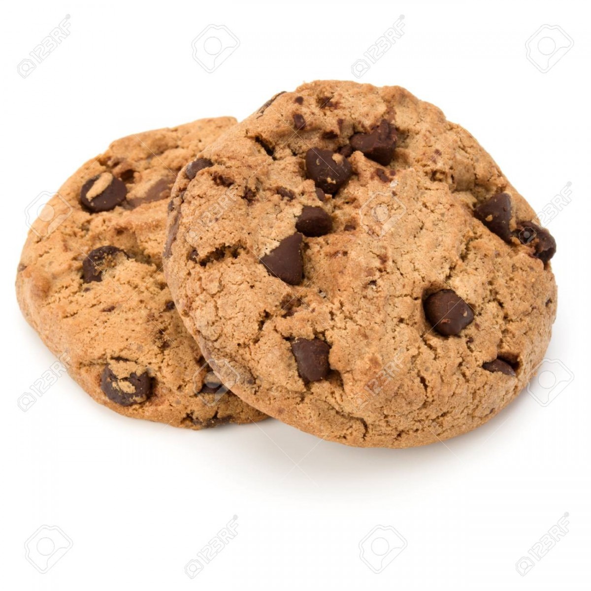Two Chocolate Chip Cookies Isolated On White Background  Sweet