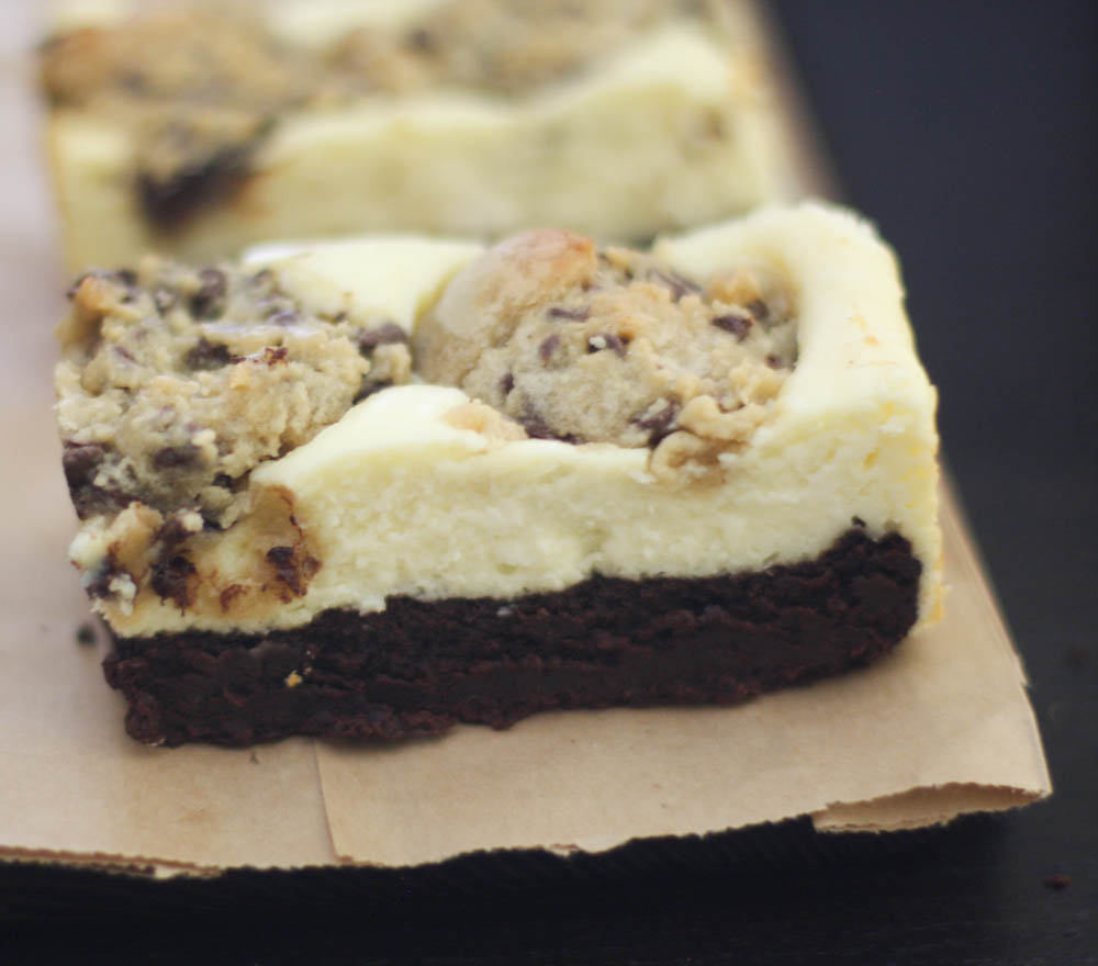 Cookie Dough Brownie And Cheesecake Bars