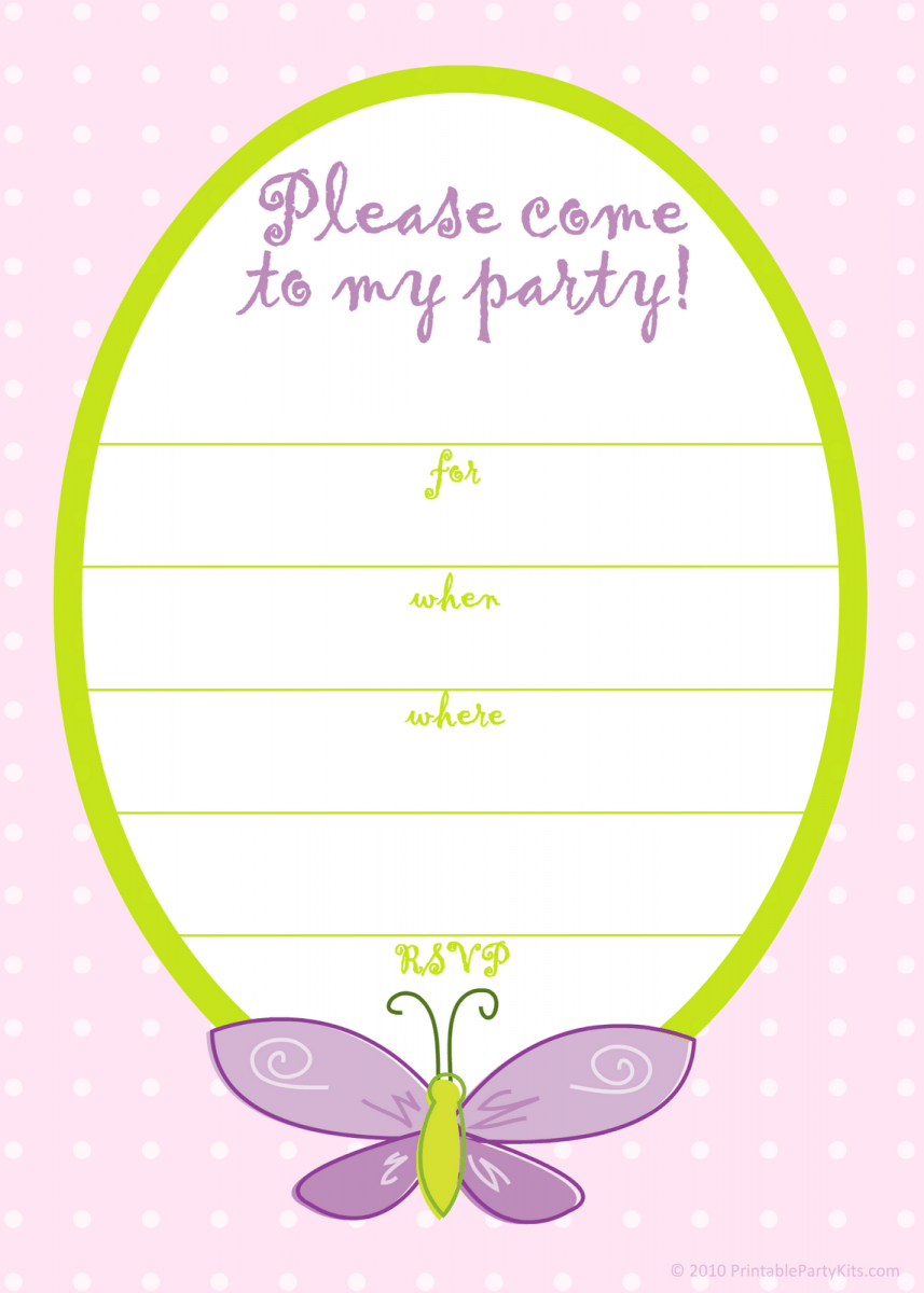 Free Printable Party Invitations  Free Pink Butterfly Girls