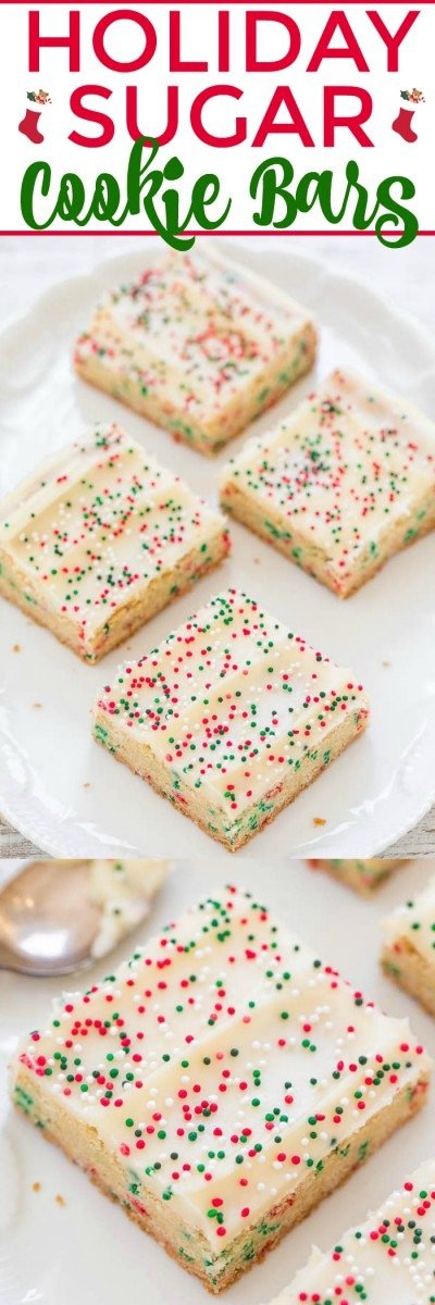 Holiday Sugar Cookie Bars With Cream Cheese Frosting
