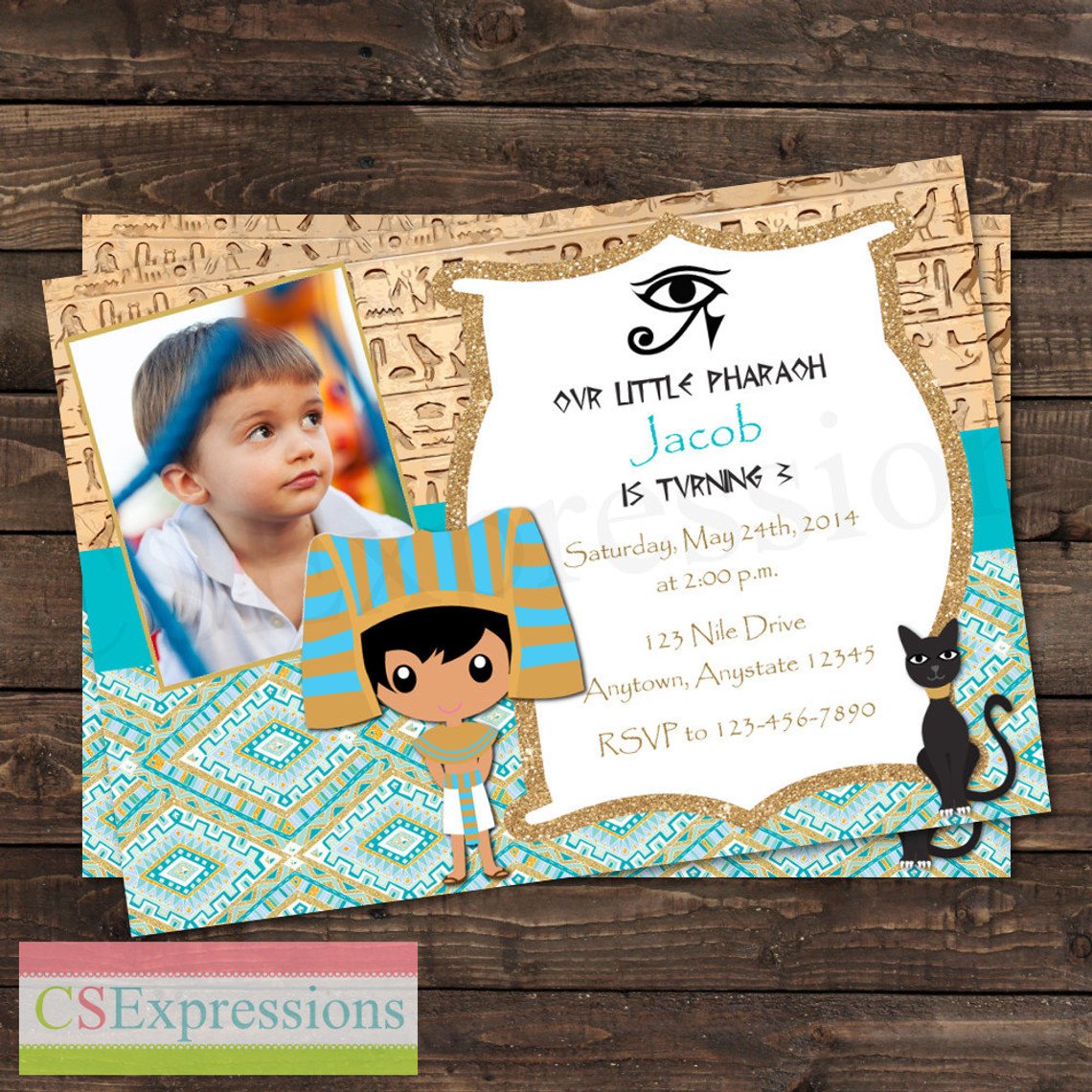 Pharaoh Egyptian Photo Birthday Party Invitation