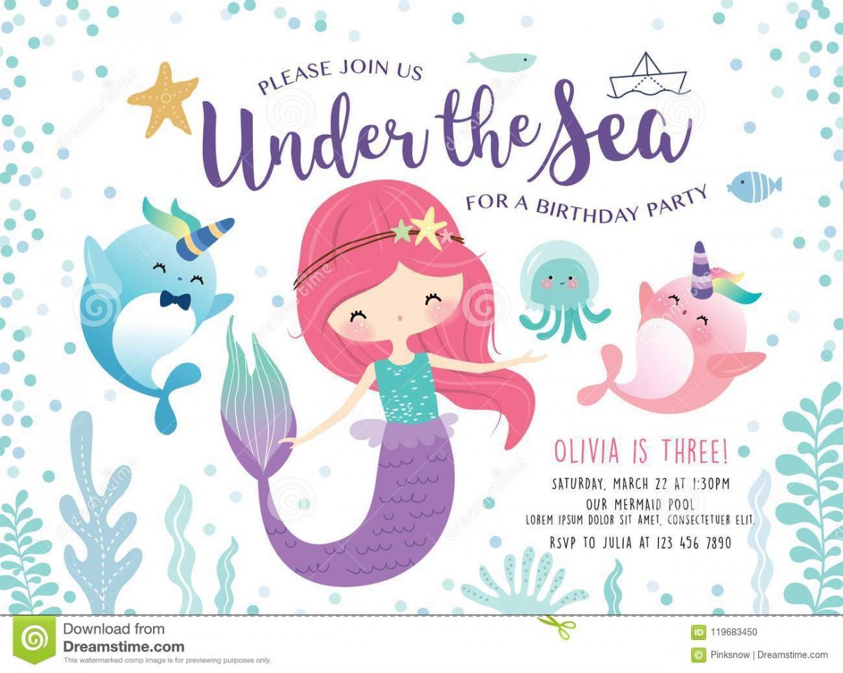 Kids Under The Sea Birthday Party Invitation Card Stock Vector