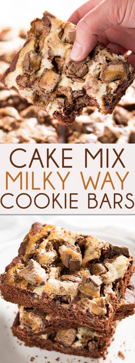 Chocolate Cake Mix Milky Way Cookie Bars With A Cheesecake Filling