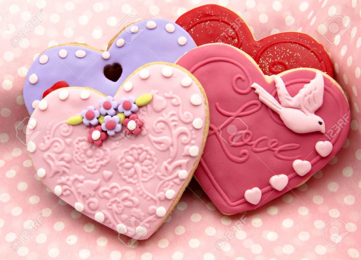 Valentine Cookies Decorated With Heart Shape Stock Photo, Picture