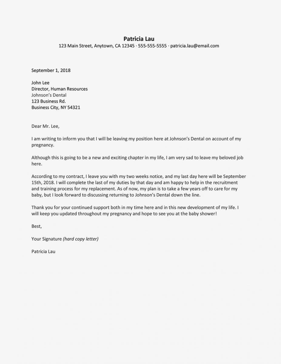 Write A Resignation Letter Due To Pregnancy