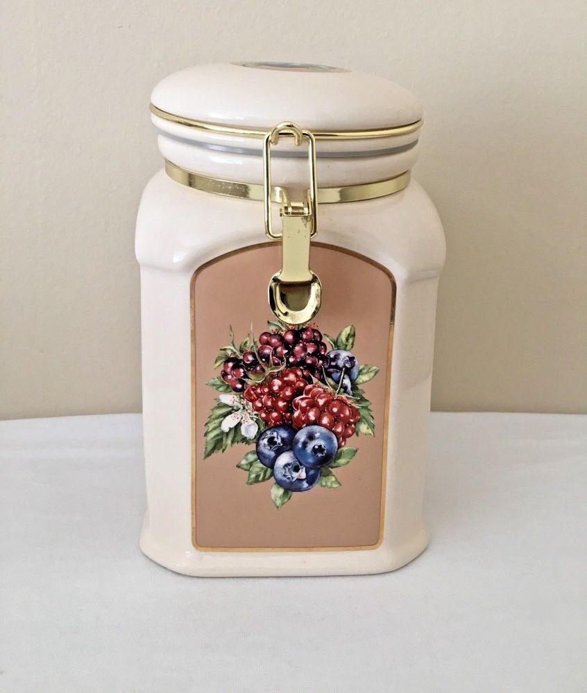 Knotts Berry Farm Ceramic Fruit Design Tilted Top Canister Cookie