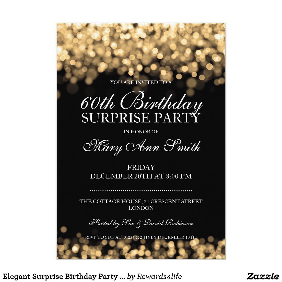Elegant Surprise Birthday Party Gold Lights Invitation