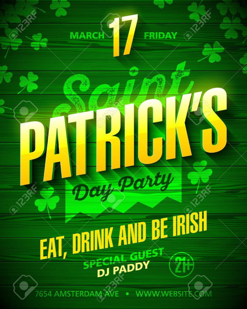 Saint Patrick's Day Party Poster Design  Eat, Drink And Be Irish