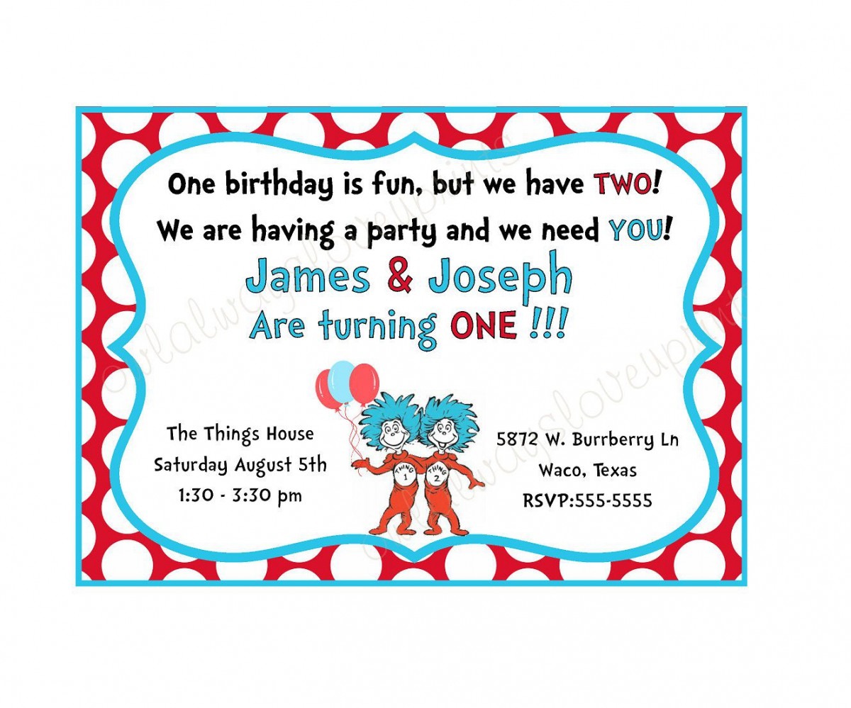 Thing 1 And Thing 2 Birthday Party Printable Invitation
