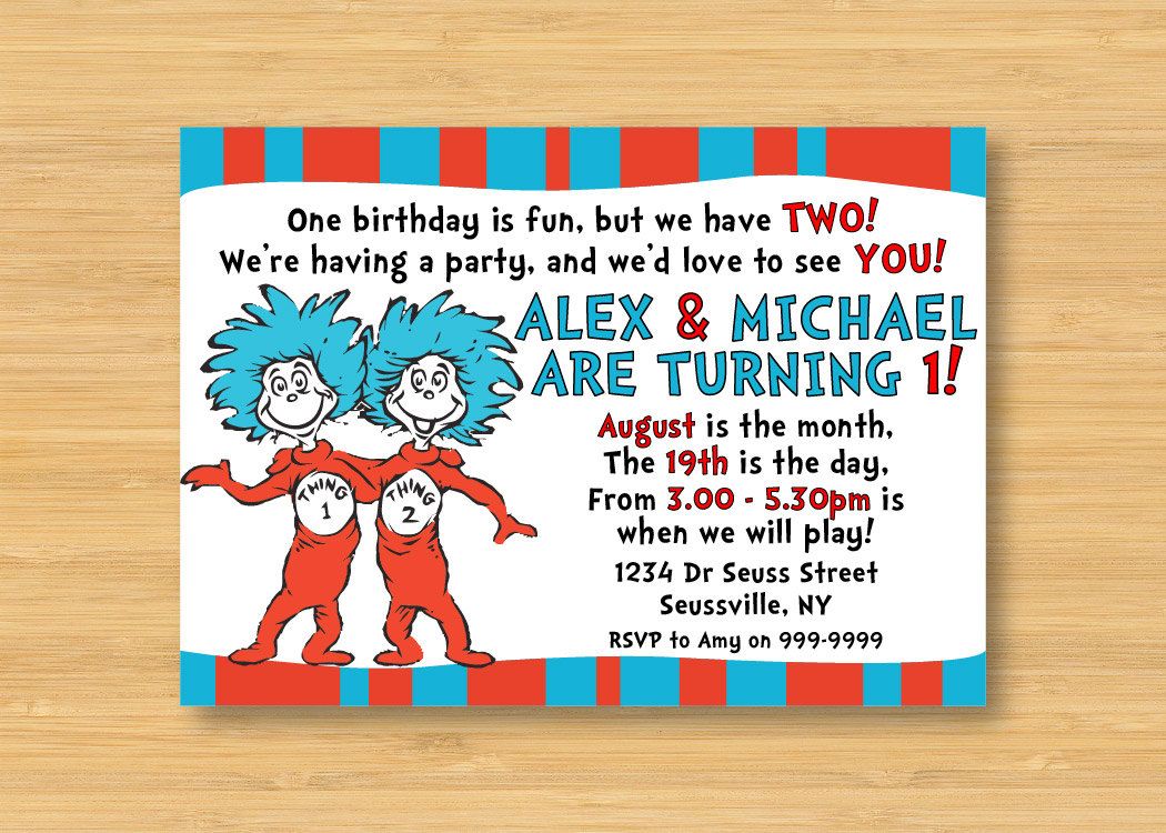 Dr Seuss Thing 1 And Thing 2 Invitation