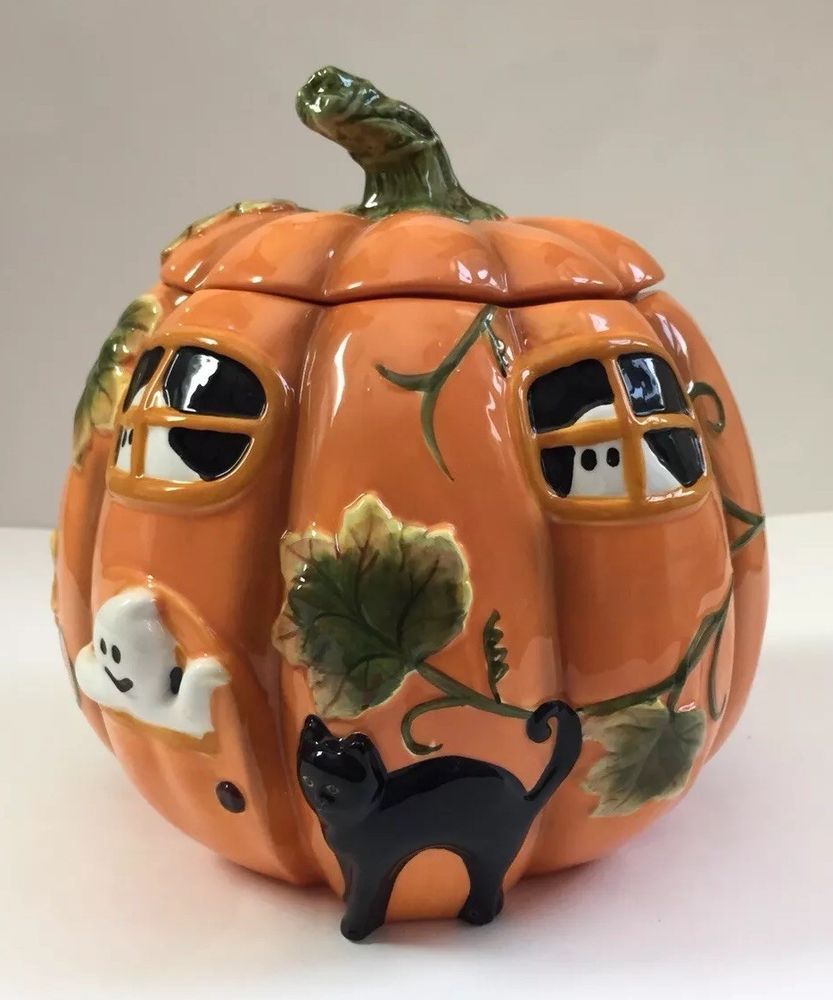 Harry & David Haunted House Pumpkin Ghosts Black Cat Ceramic