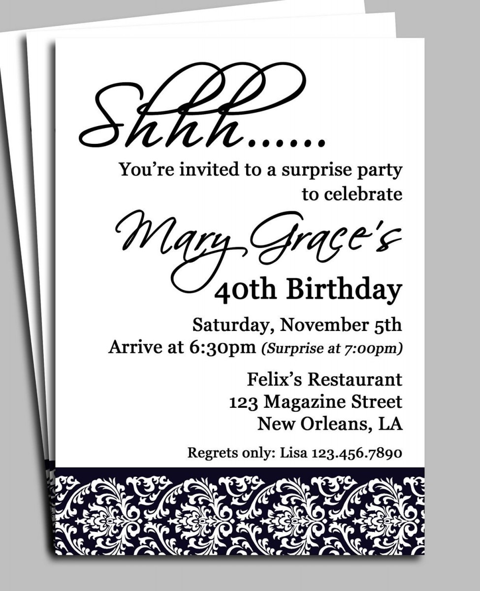 Invitation For Surprise Birthday Party Wording