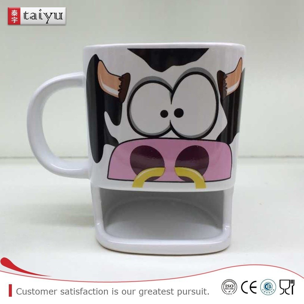 Mug With Cookie Holder,ceramic Biscuit Mug With Cute Animal Model