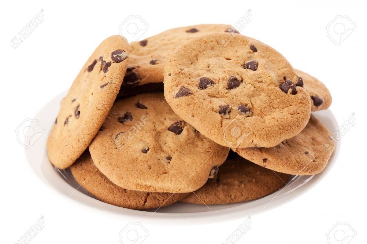 Plate Of Chocolate Chip Cookies Stock Photo, Picture And Royalty
