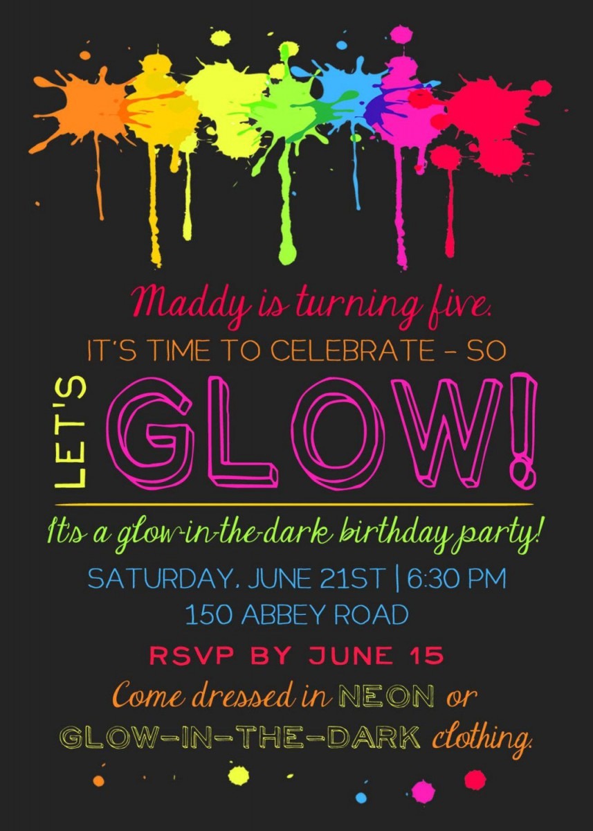 Printable Glow In The Dark Theme Party Invitation By
