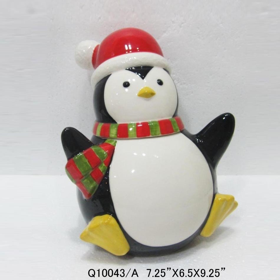 Funny Ceramic Penguin Cookie Jar 2017 Christmas Season Gift