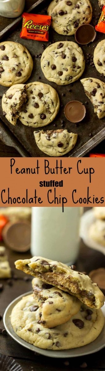Peanut Butter Cup Stuffed Chocolate Chip Cookies